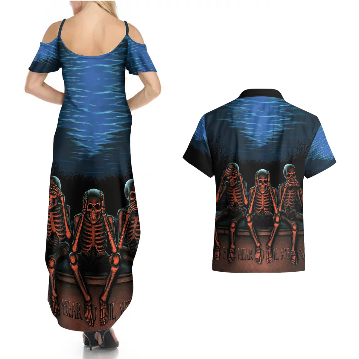 skull-couples-matching-summer-maxi-dress-and-hawaiian-shirt-three-skeleton-no-see-no-speak-no-hear