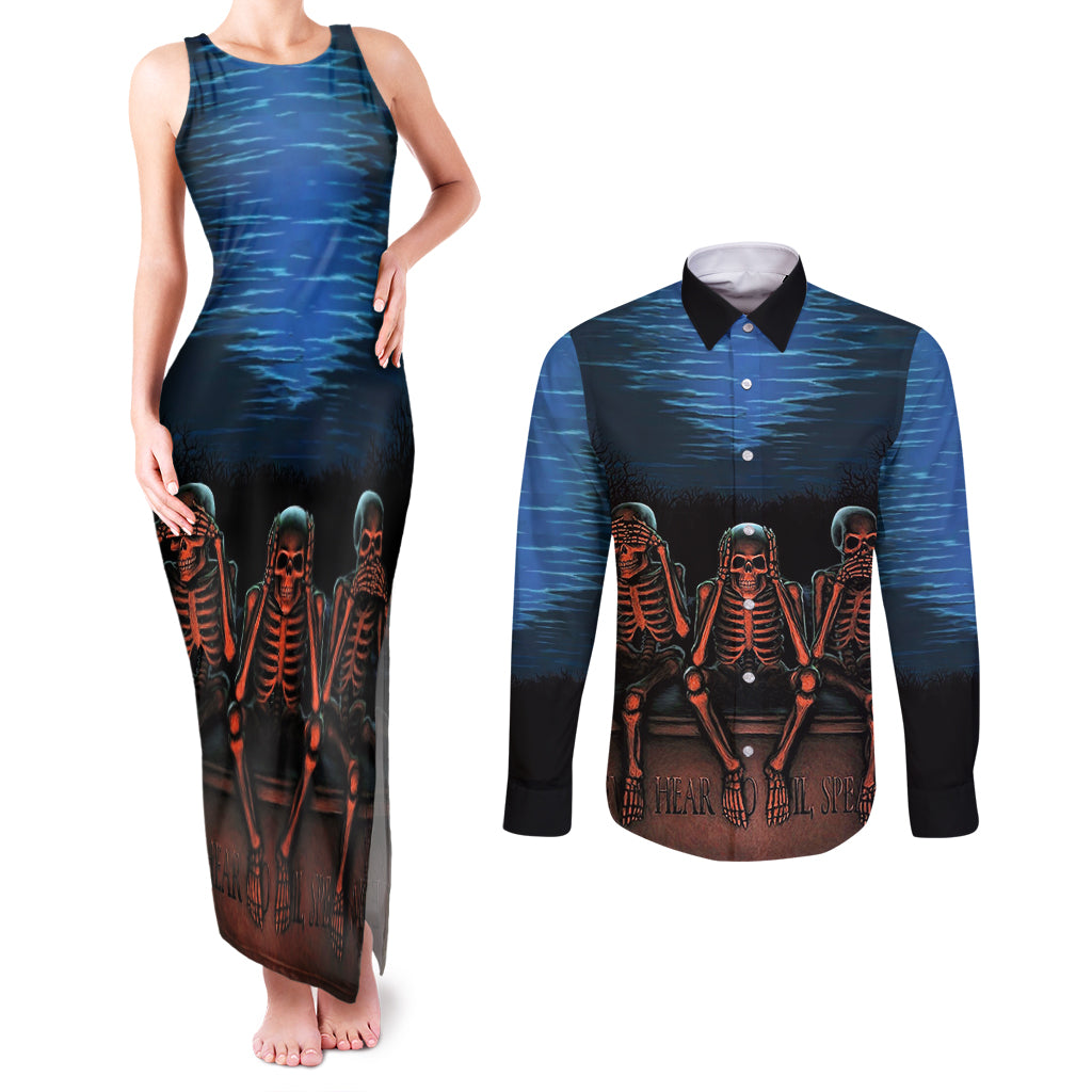 skull-couples-matching-tank-maxi-dress-and-long-sleeve-button-shirts-three-skeleton-no-see-no-speak-no-hear