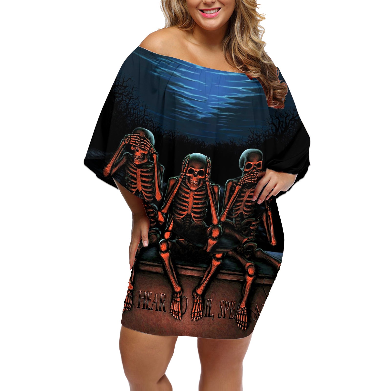 skull-off-shoulder-short-dress-three-skeleton-no-see-no-speak-no-hear