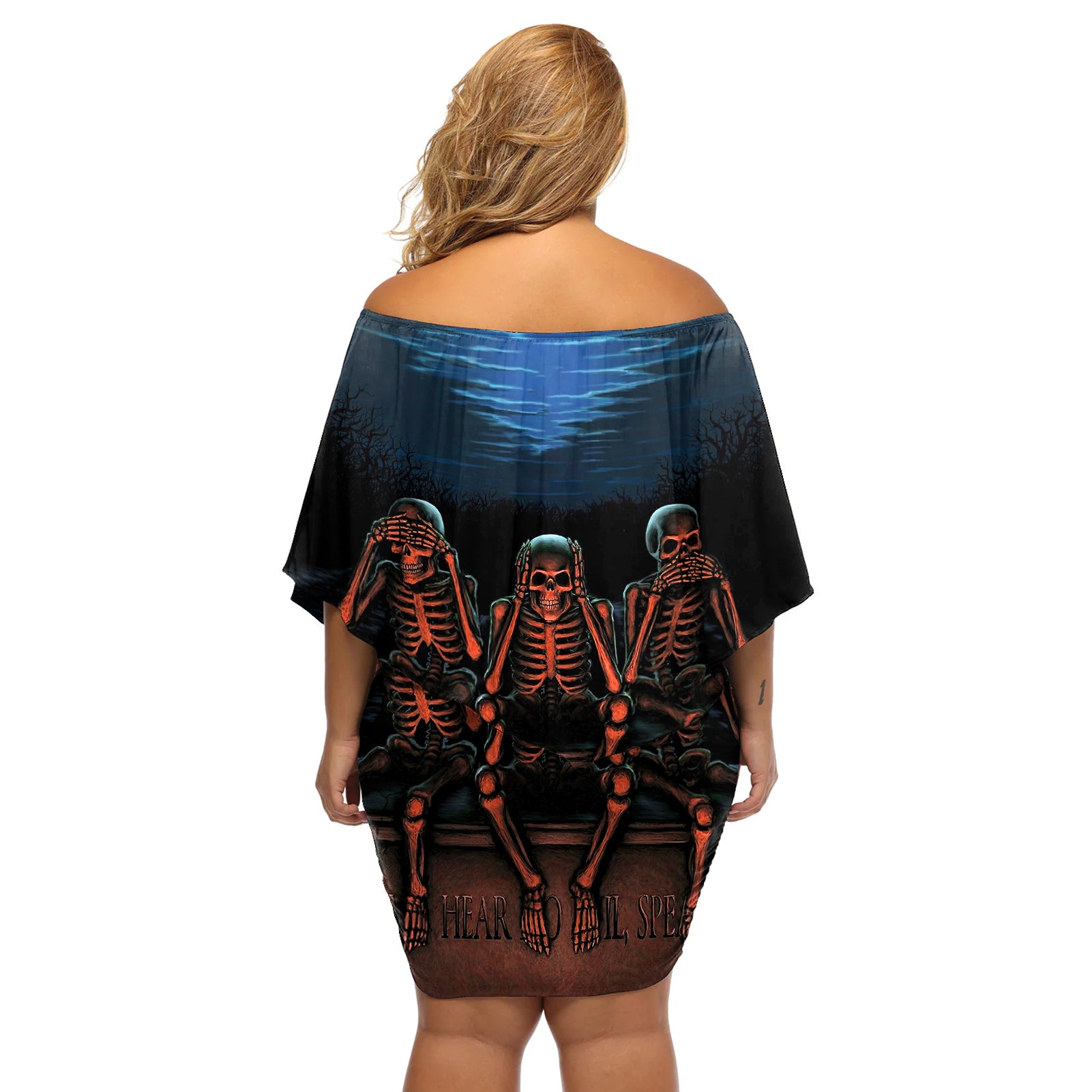 skull-off-shoulder-short-dress-three-skeleton-no-see-no-speak-no-hear