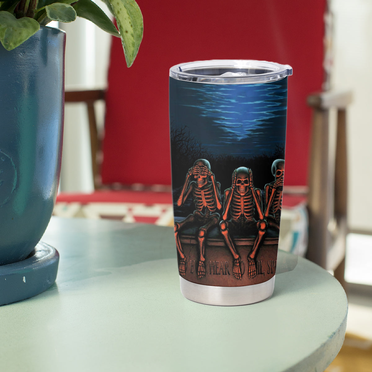 Skull Tumbler Cup Three Skeleton No See No Speak No Hear