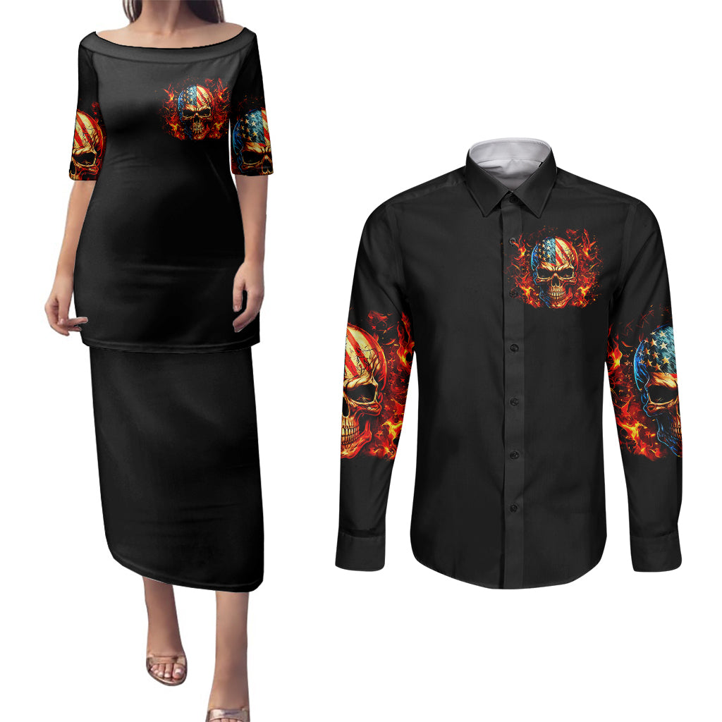 fire-skull-couples-matching-puletasi-dress-and-long-sleeve-button-shirts-my-demon-hide-inside-my-head