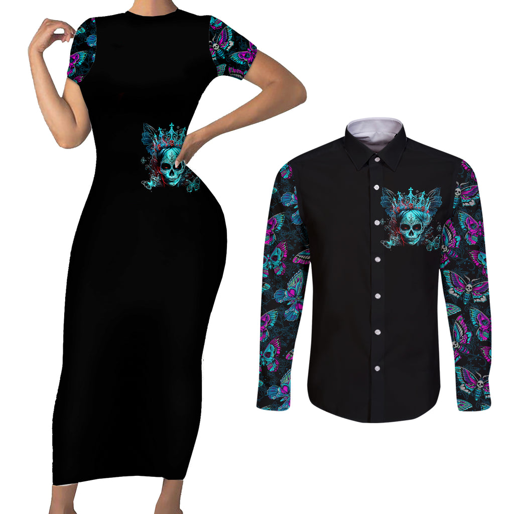 da-de-los-muertos-skull-couples-matching-short-sleeve-bodycon-dress-and-long-sleeve-button-shirts-im-not-a-princess-im-the-queen