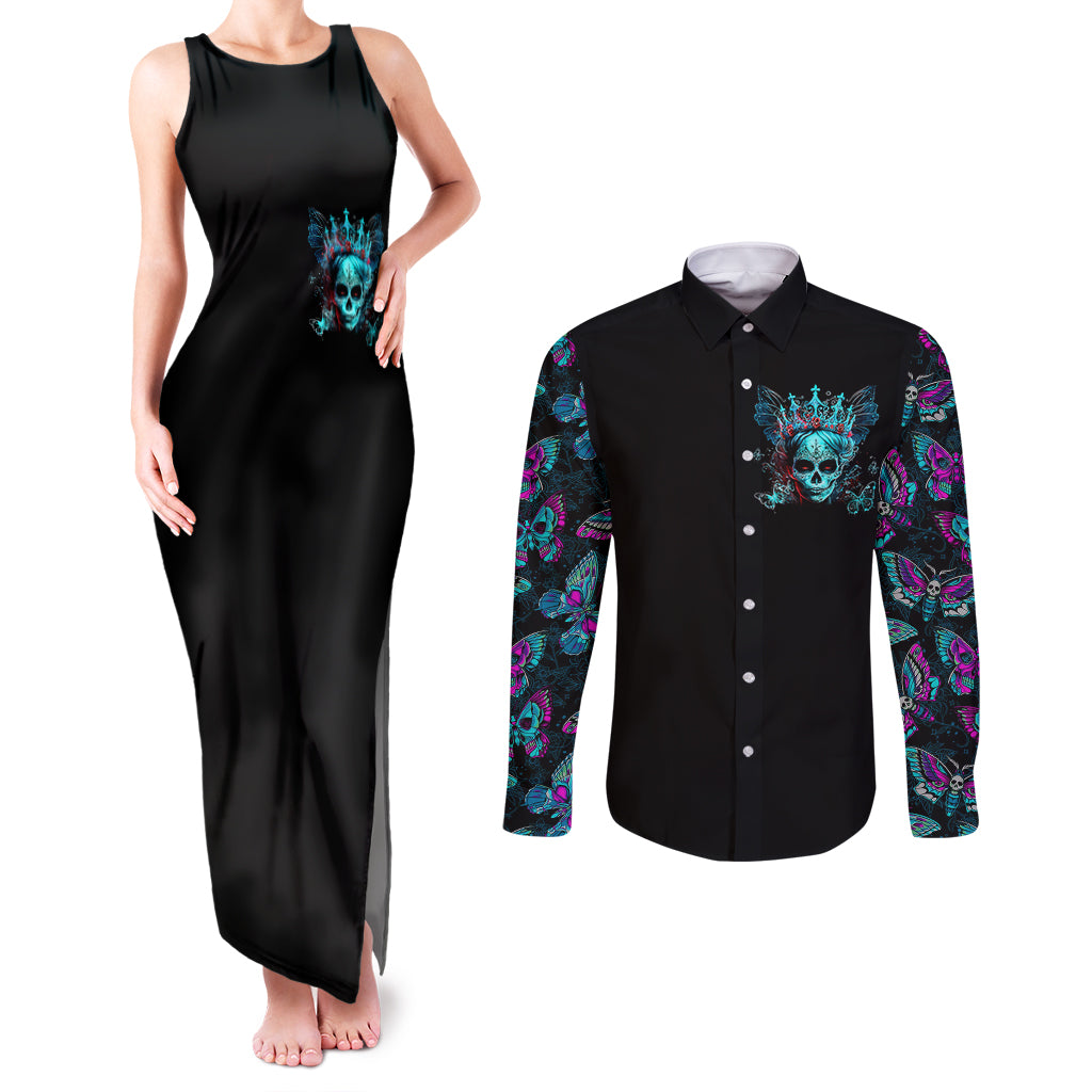 da-de-los-muertos-skull-couples-matching-tank-maxi-dress-and-long-sleeve-button-shirts-im-not-a-princess-im-the-queen