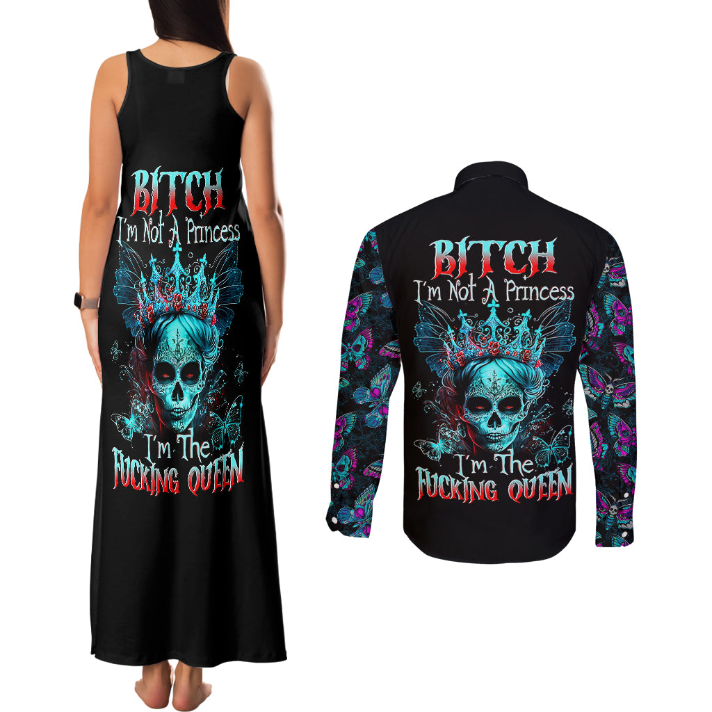 da-de-los-muertos-skull-couples-matching-tank-maxi-dress-and-long-sleeve-button-shirts-im-not-a-princess-im-the-queen