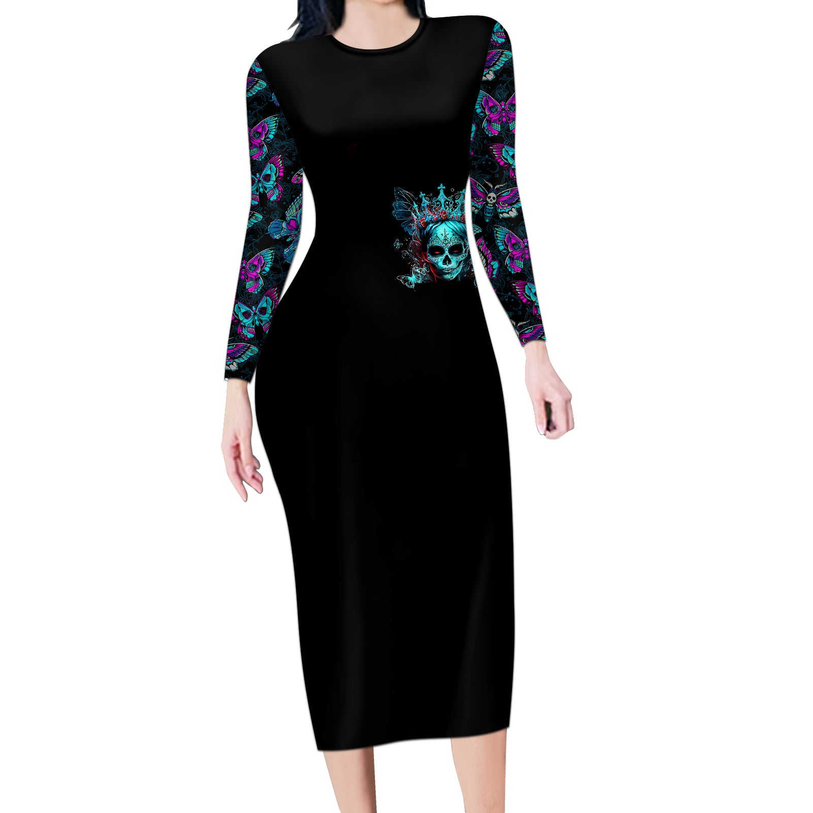 da-de-los-muertos-skull-long-sleeve-bodycon-dress-im-not-a-princess-im-the-queen