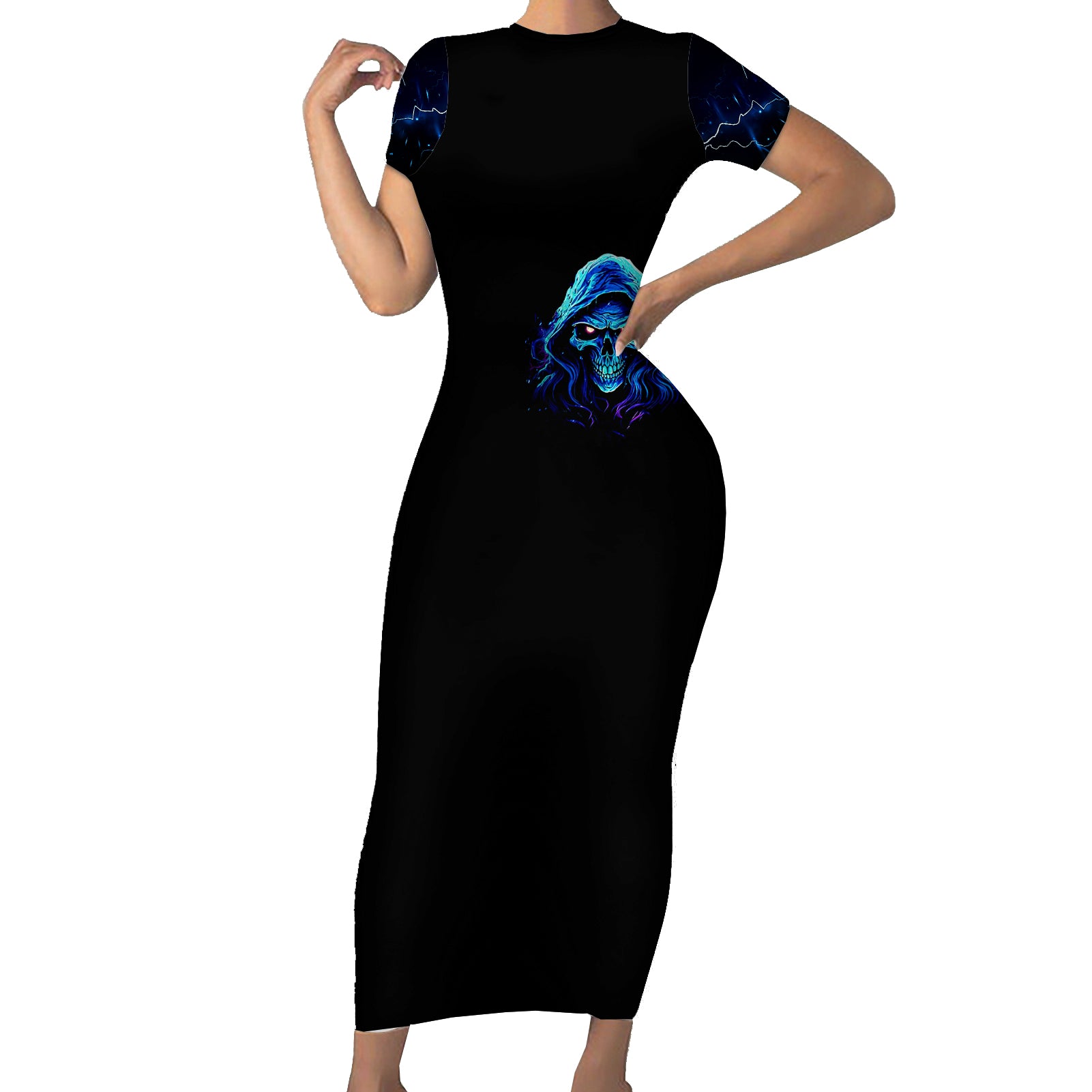 blue-flame-skull-short-sleeve-bodycon-dress-blood-make-you-related