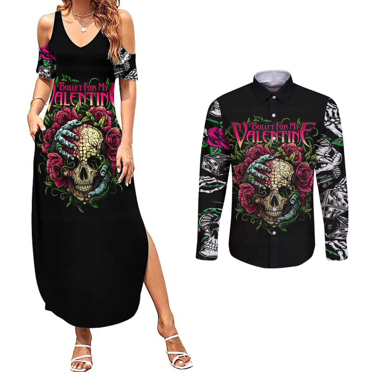 viper-skull-couples-matching-summer-maxi-dress-and-long-sleeve-button-shirts-bullet-for-my-valentine
