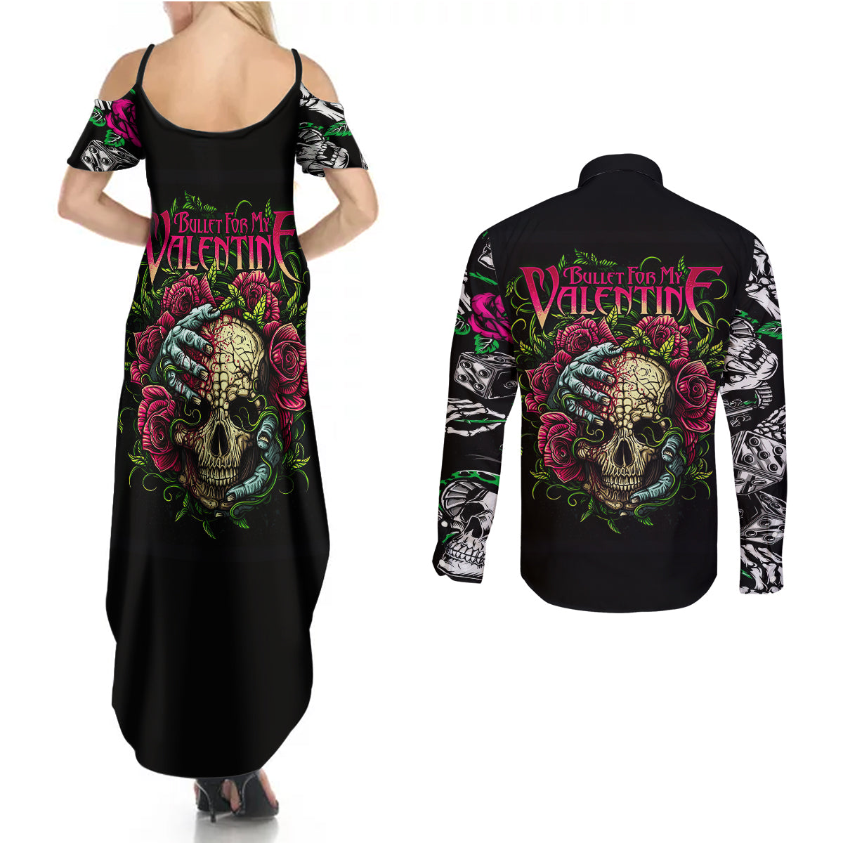 viper-skull-couples-matching-summer-maxi-dress-and-long-sleeve-button-shirts-bullet-for-my-valentine