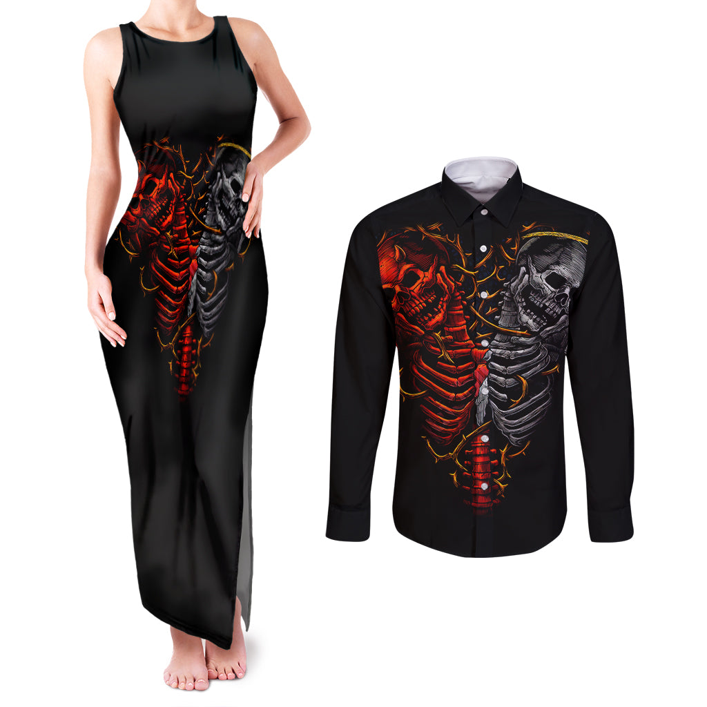 skull-couples-matching-tank-maxi-dress-and-long-sleeve-button-shirts-devil-and-angel-twin-skull