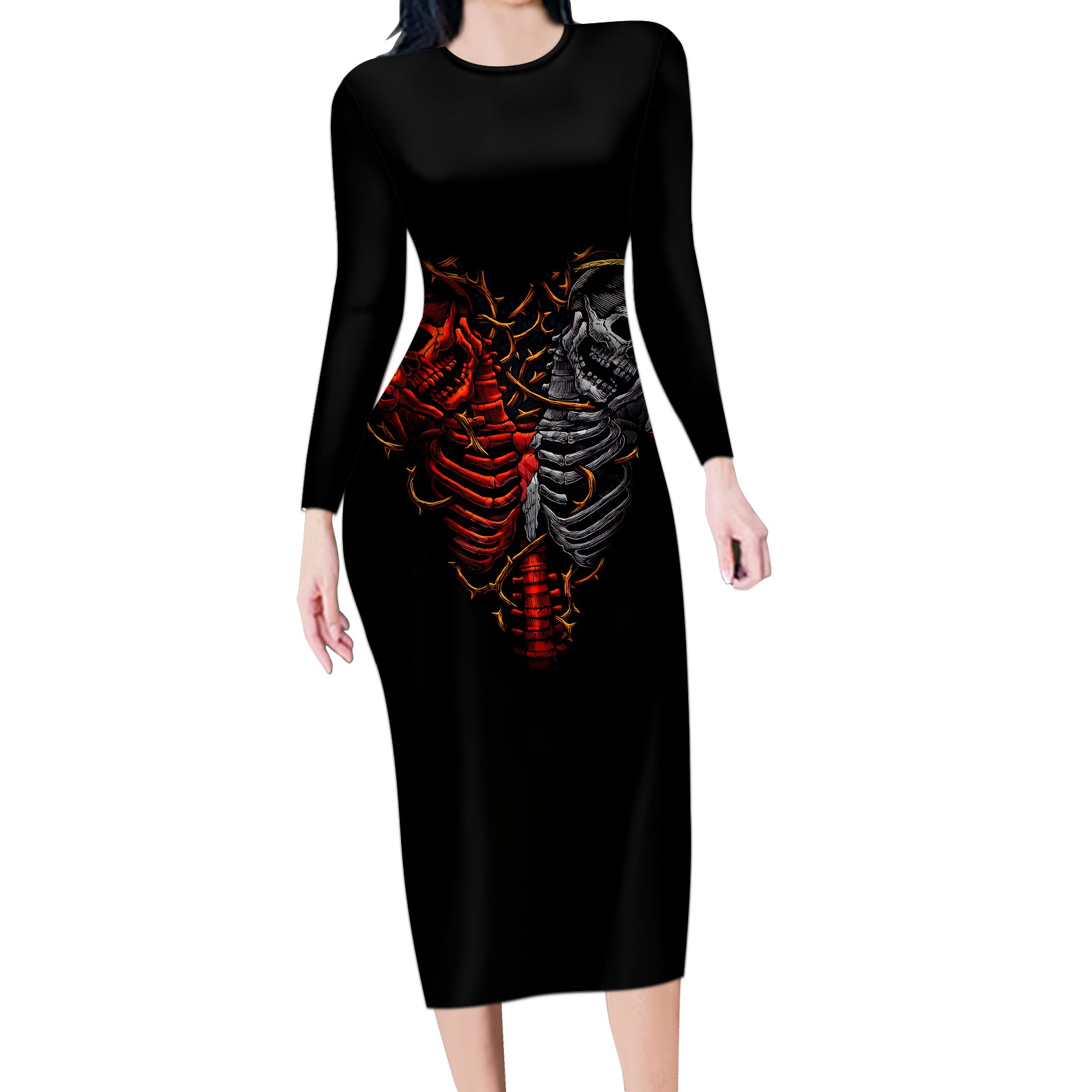 skull-long-sleeve-bodycon-dress-devil-and-angel-twin-skull