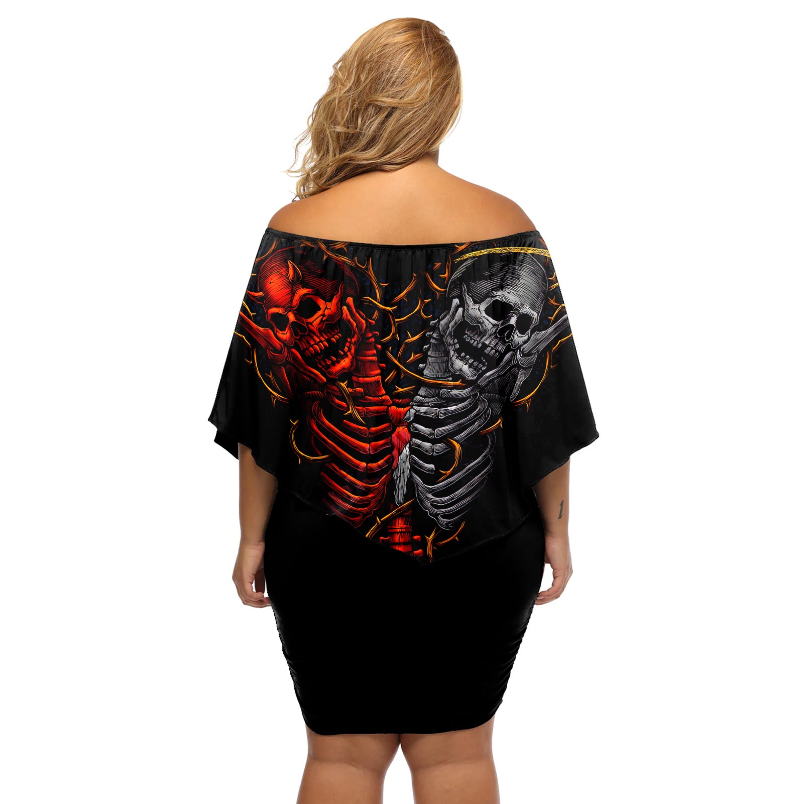 skull-off-shoulder-short-dress-devil-and-angel-twin-skull