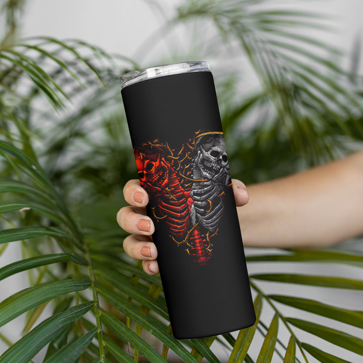 Skull Skinny Tumbler Devil And Angel Twin Skull