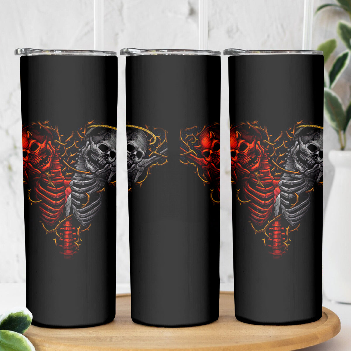 Skull Skinny Tumbler Devil And Angel Twin Skull