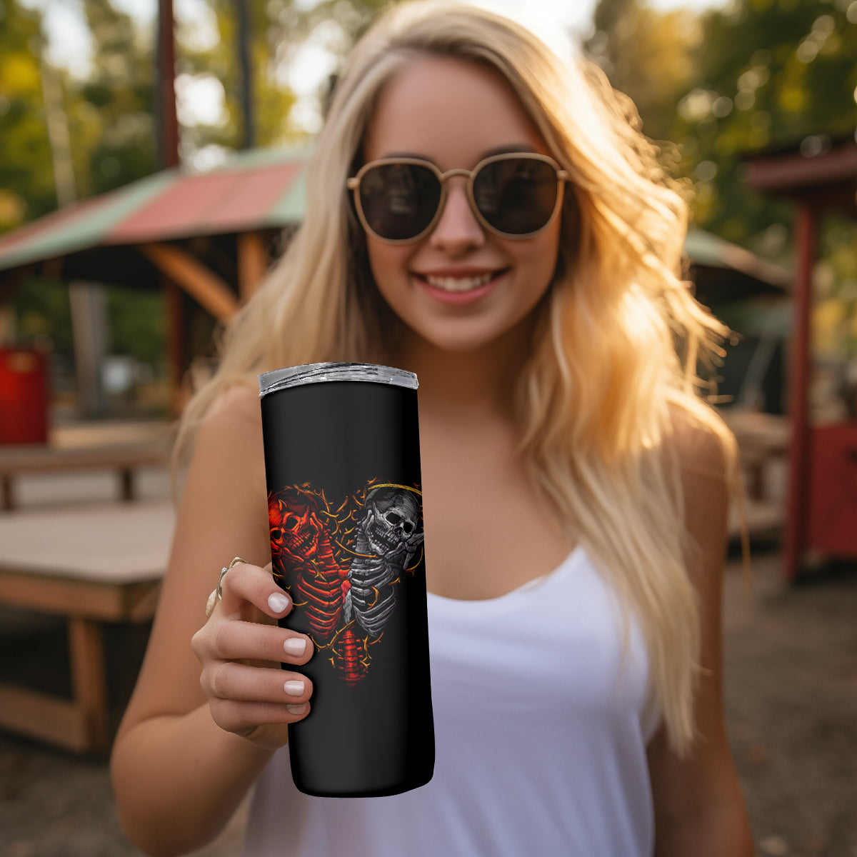 Skull Skinny Tumbler Devil And Angel Twin Skull