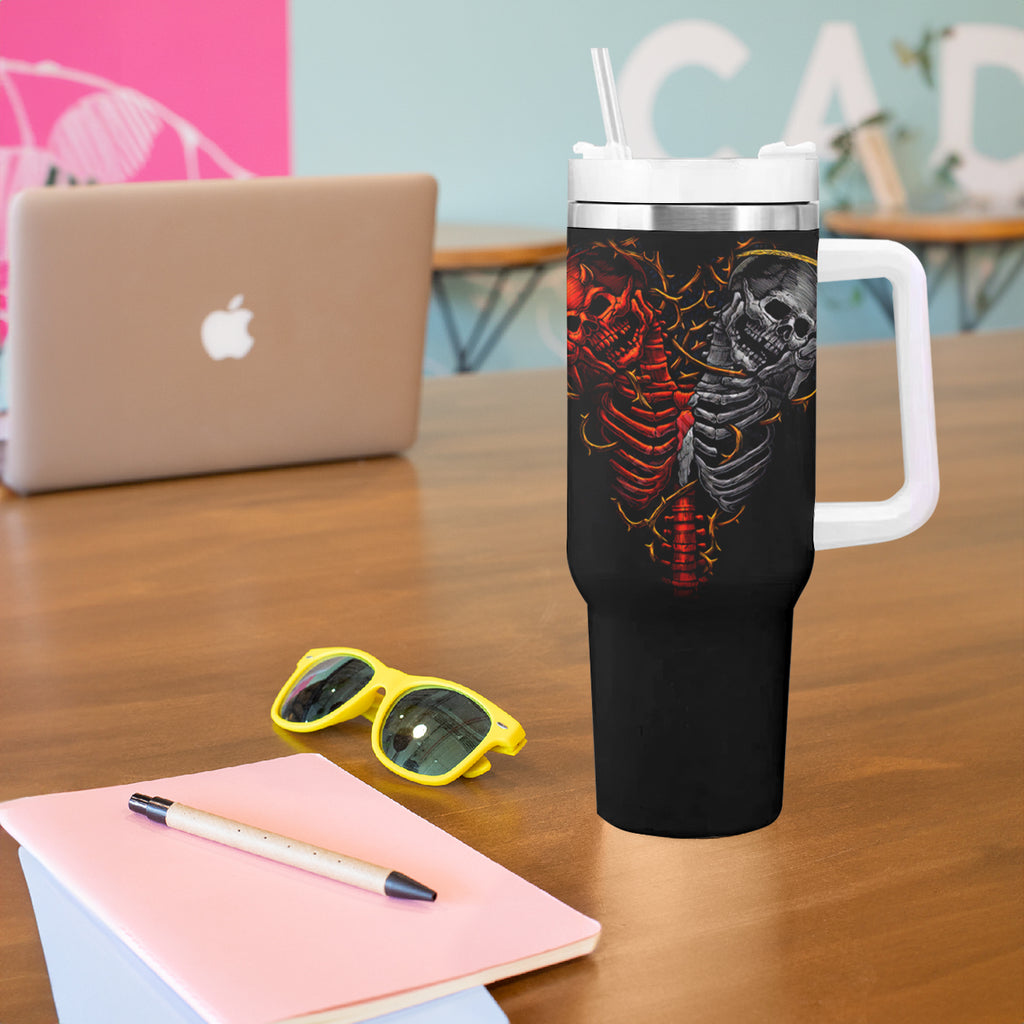 Skull Tumbler With Handle Devil And Angel Twin Skull