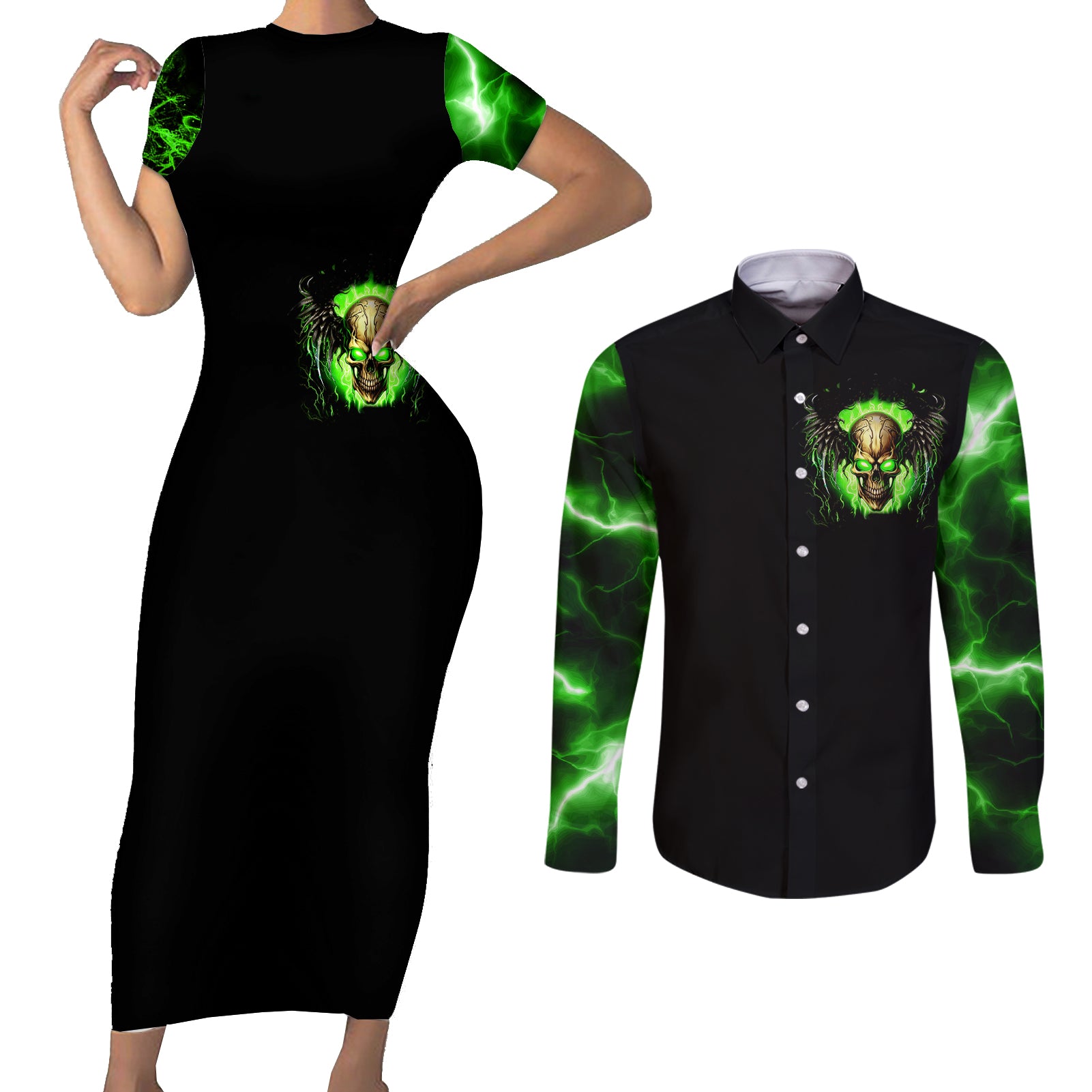 skull-couples-matching-short-sleeve-bodycon-dress-and-long-sleeve-button-shirts-dont-try-to-figured-me-out