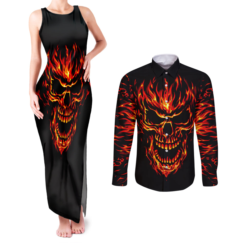 flame-skull-couples-matching-tank-maxi-dress-and-long-sleeve-button-shirts-skull-face-inside-me