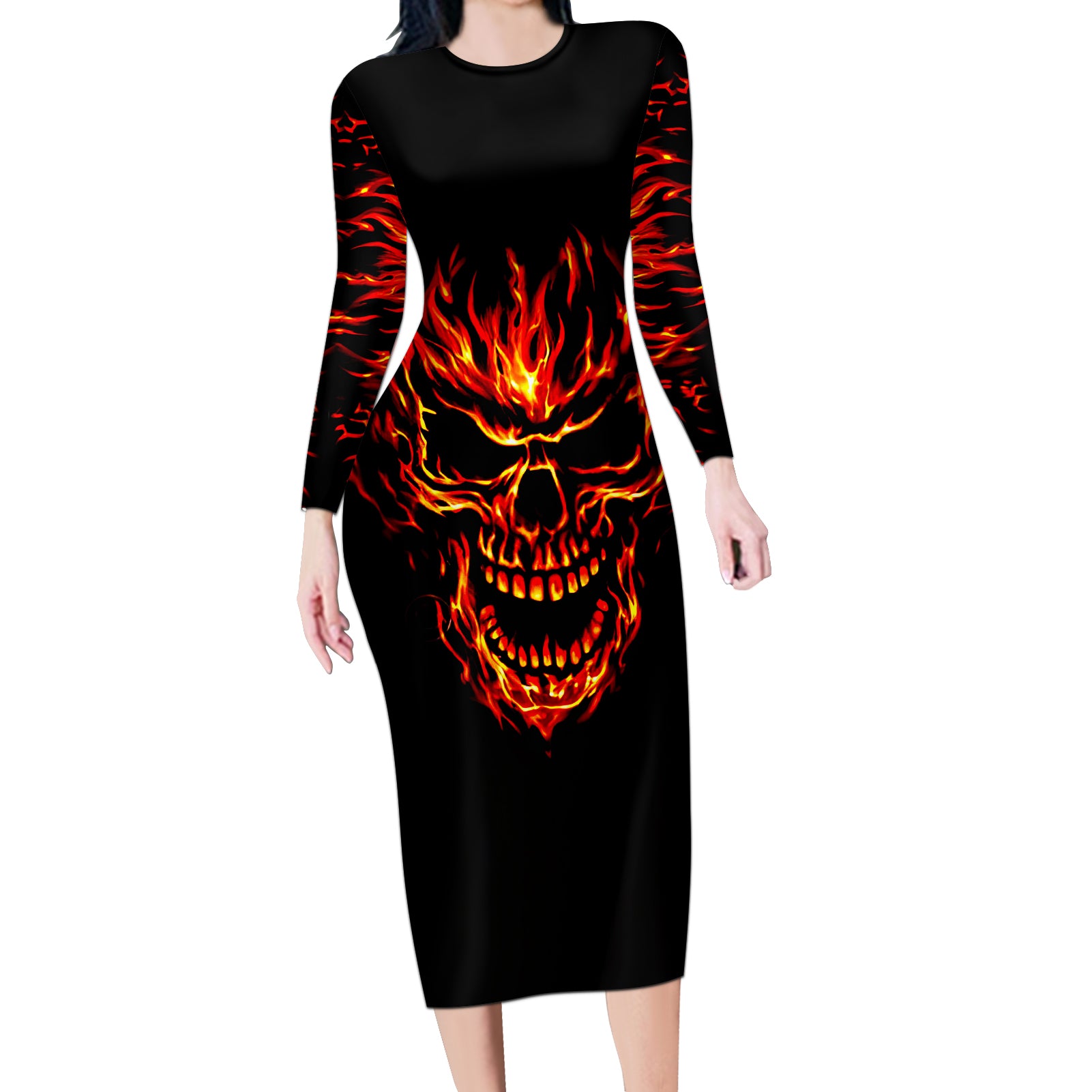 flame-skull-long-sleeve-bodycon-dress-skull-face-inside-me