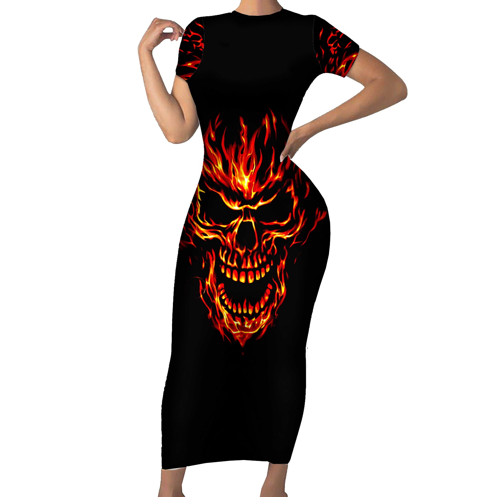 flame-skull-short-sleeve-bodycon-dress-skull-face-inside-me