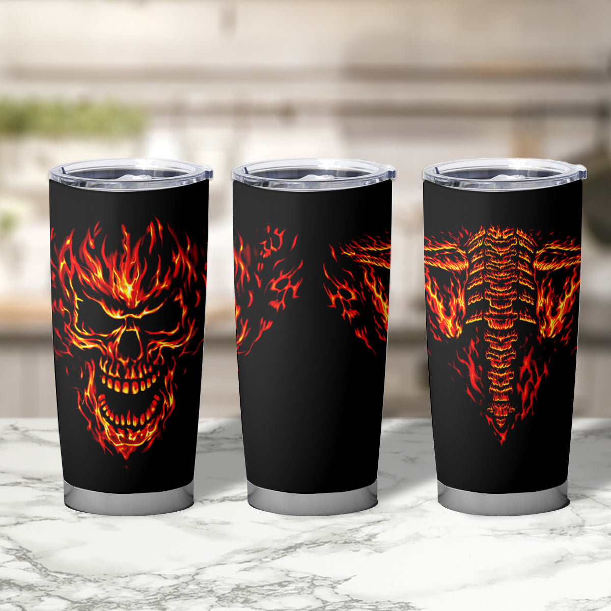 Flame Skull Tumbler Cup SKull Face Inside Me