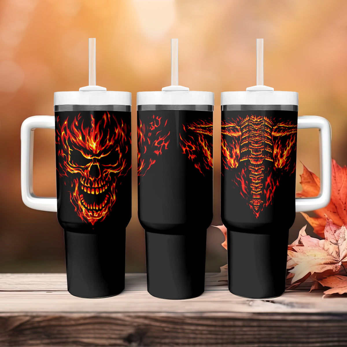 Flame Skull Tumbler With Handle SKull Face Inside Me