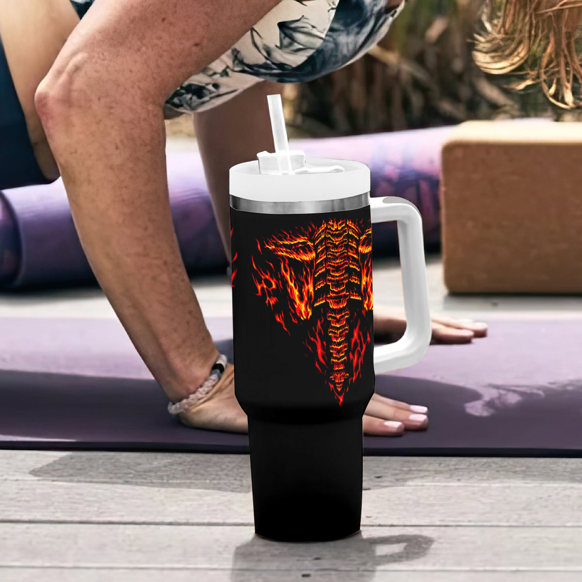 Flame Skull Tumbler With Handle SKull Face Inside Me