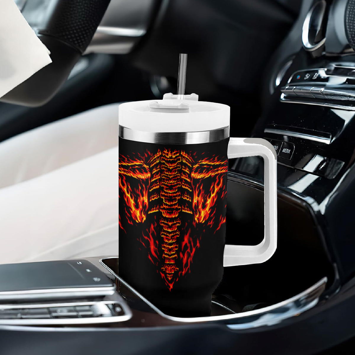 Flame Skull Tumbler With Handle SKull Face Inside Me