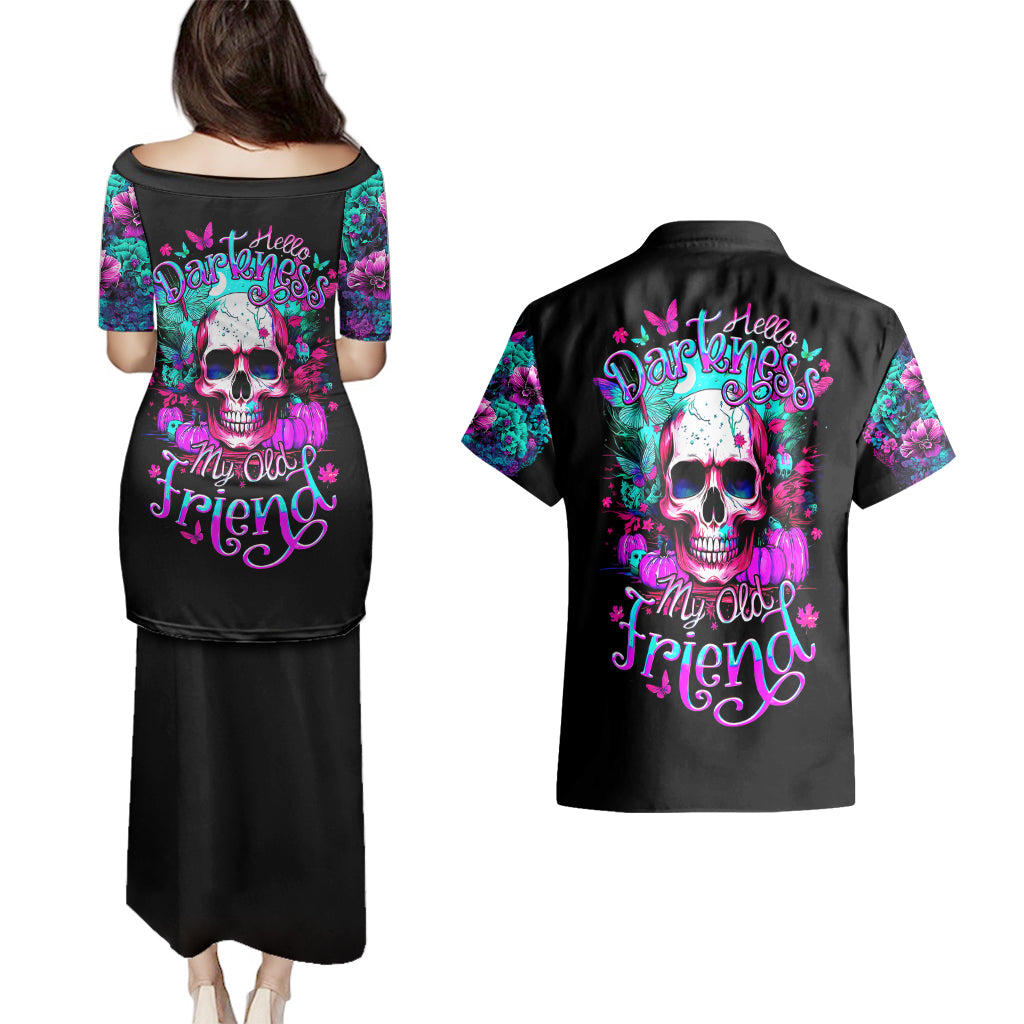 skull-couples-matching-puletasi-dress-and-hawaiian-shirt-hello-darkness-my-old-friend-pinky
