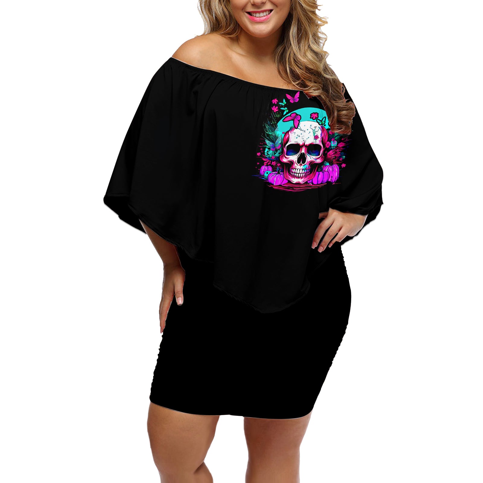 skull-off-shoulder-short-dress-hello-darkness-my-old-friend-pinky