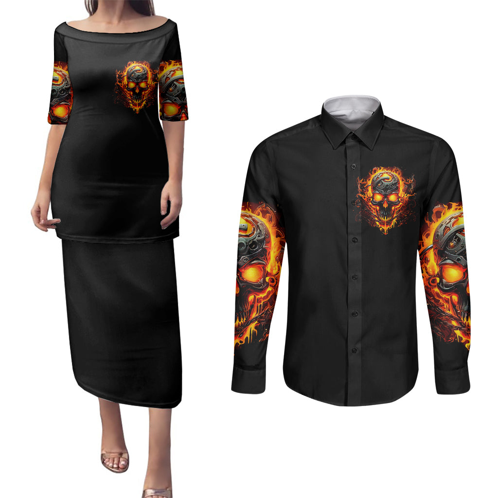 flame-skull-couples-matching-puletasi-dress-and-long-sleeve-button-shirts-i-can-fix-stupid-but-that-hurt