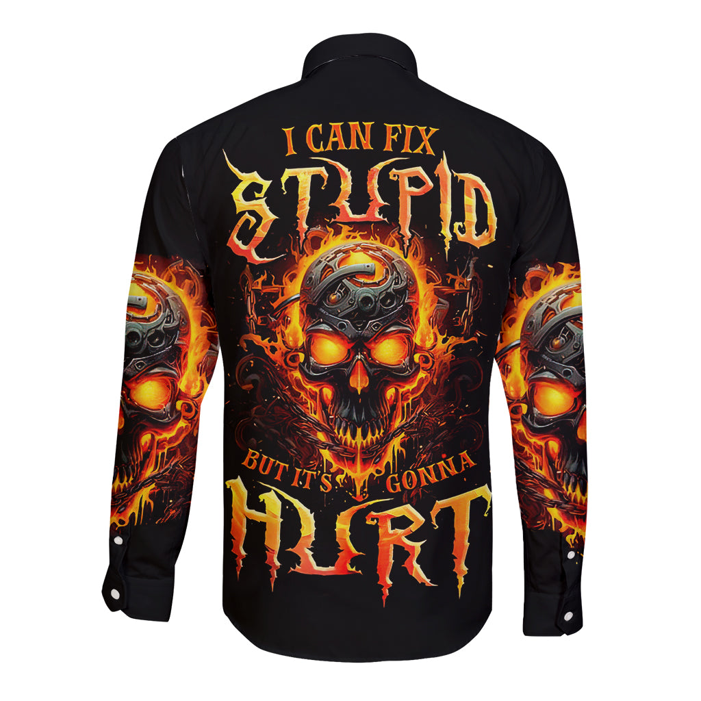 flame-skull-long-sleeve-button-shirt-i-can-fix-stupid-but-that-hurt