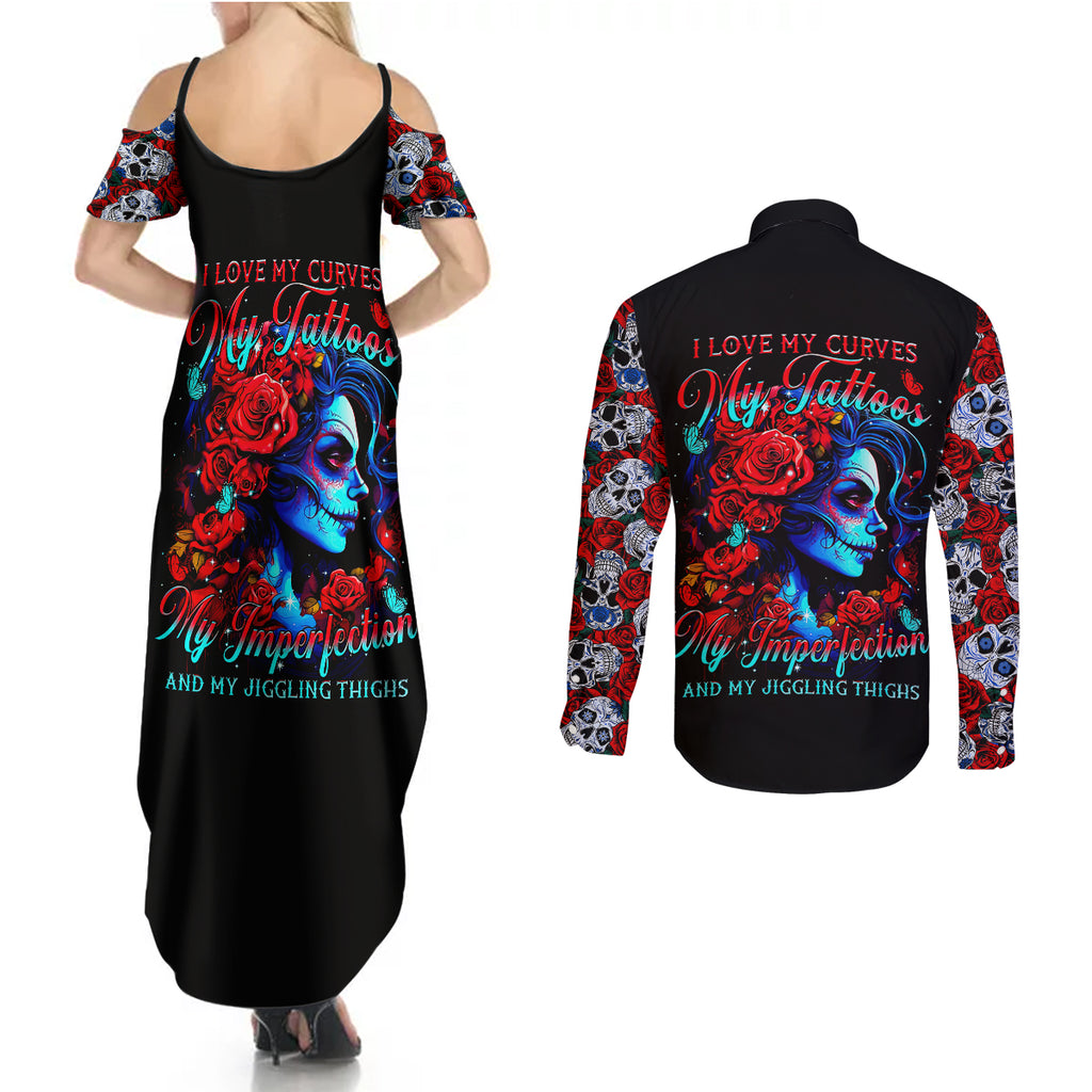 skull-rose-couples-matching-summer-maxi-dress-and-long-sleeve-button-shirts-i-love-my-curve-my-tattoo-my-imperfection