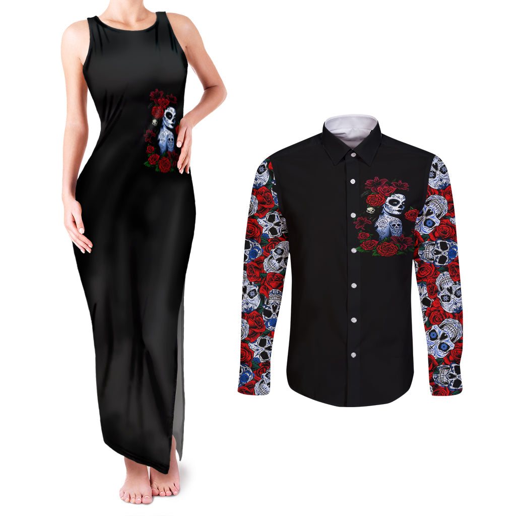 skull-rose-couples-matching-tank-maxi-dress-and-long-sleeve-button-shirts-i-love-my-curve-my-tattoo-my-imperfection