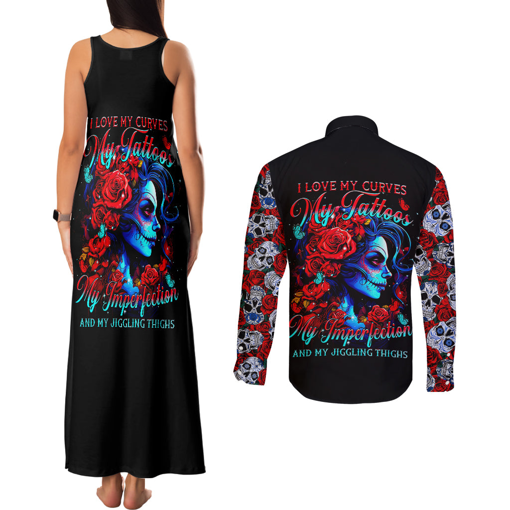 skull-rose-couples-matching-tank-maxi-dress-and-long-sleeve-button-shirts-i-love-my-curve-my-tattoo-my-imperfection