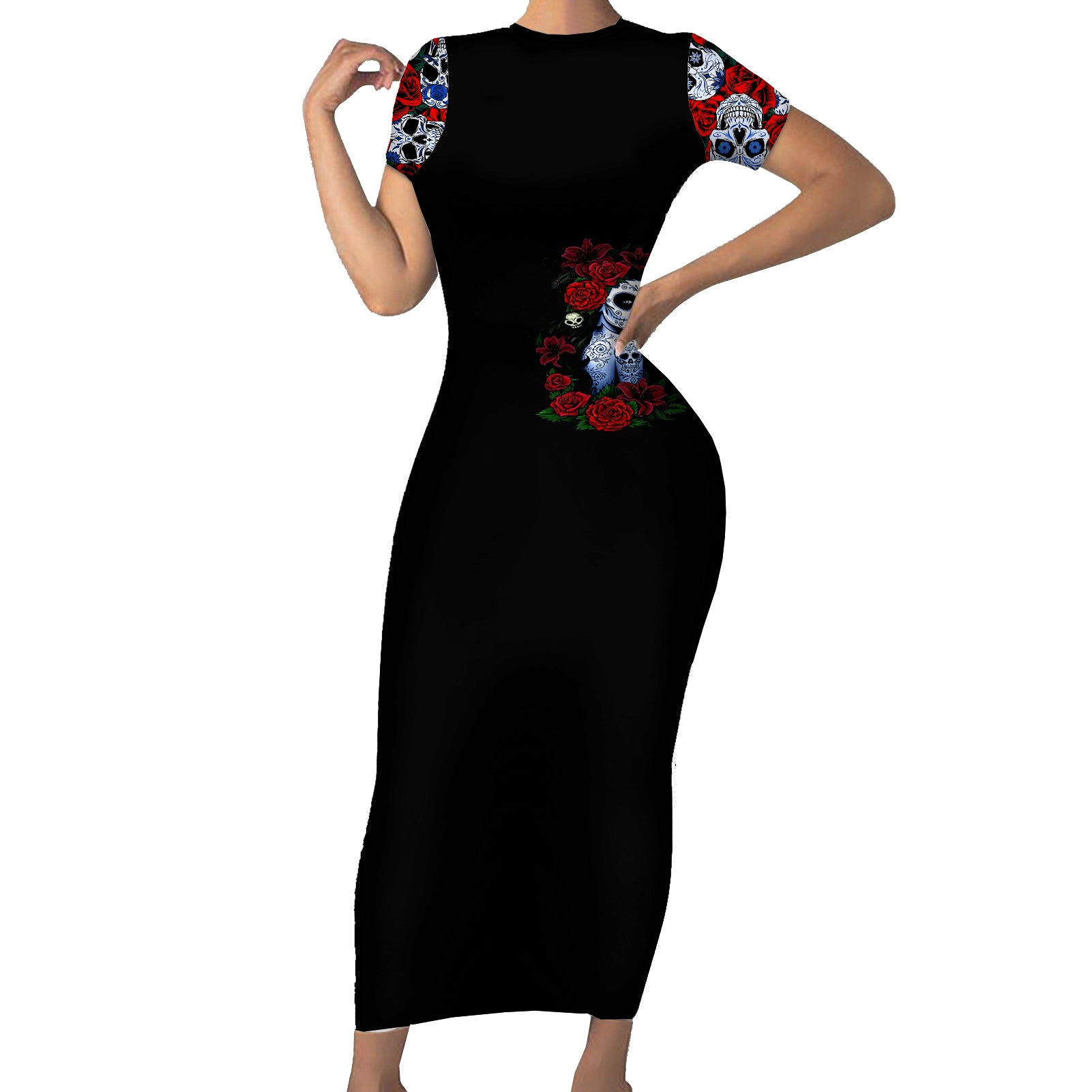 skull-rose-short-sleeve-bodycon-dress-i-love-my-curve-my-tattoo-my-imperfection