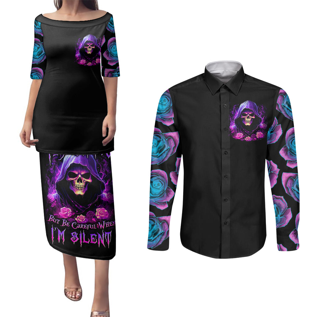 purple-skull-couples-matching-puletasi-dress-and-long-sleeve-button-shirts-i-talk-i-smile-but-be-carefull-when-i-silent