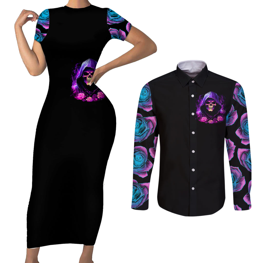 purple-skull-couples-matching-short-sleeve-bodycon-dress-and-long-sleeve-button-shirts-i-talk-i-smile-but-be-carefull-when-i-silent