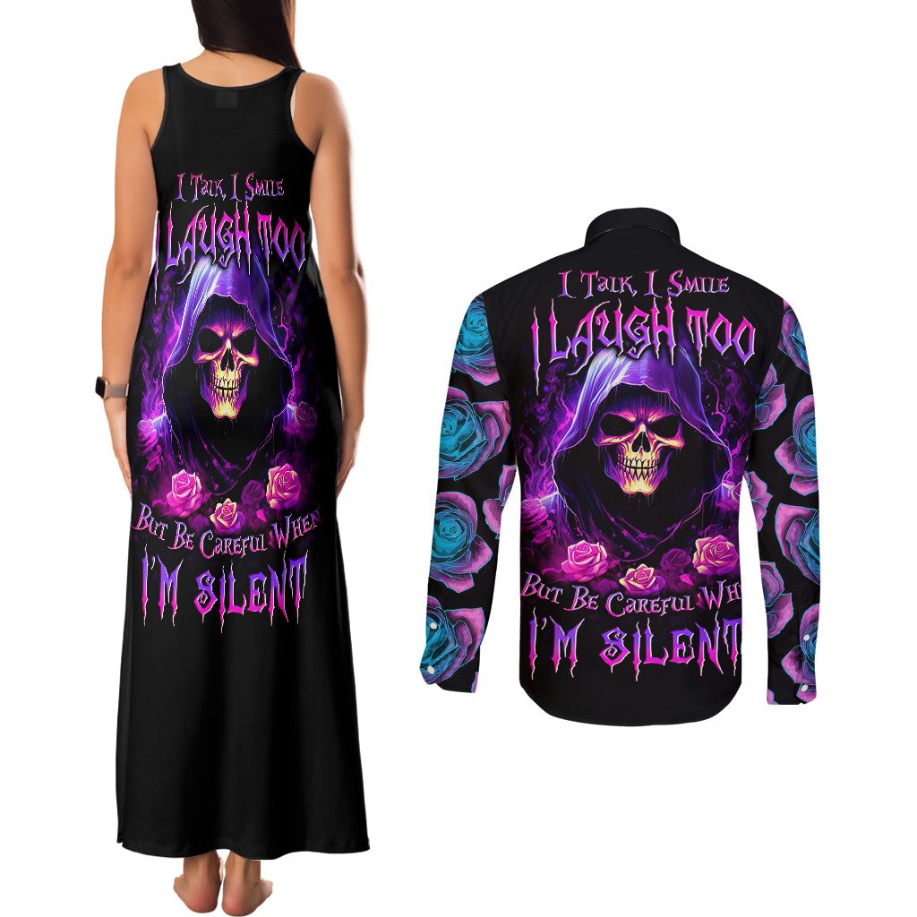 purple-skull-couples-matching-tank-maxi-dress-and-long-sleeve-button-shirts-i-talk-i-smile-but-be-carefull-when-i-silent