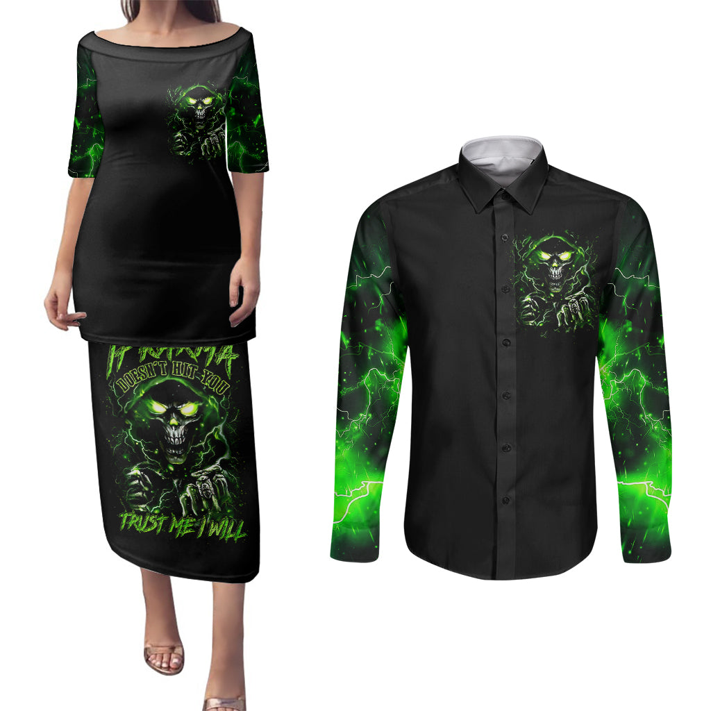 thunder-skull-couples-matching-puletasi-dress-and-long-sleeve-button-shirts-if-karma-dont-hit-you-trust-me-i-will