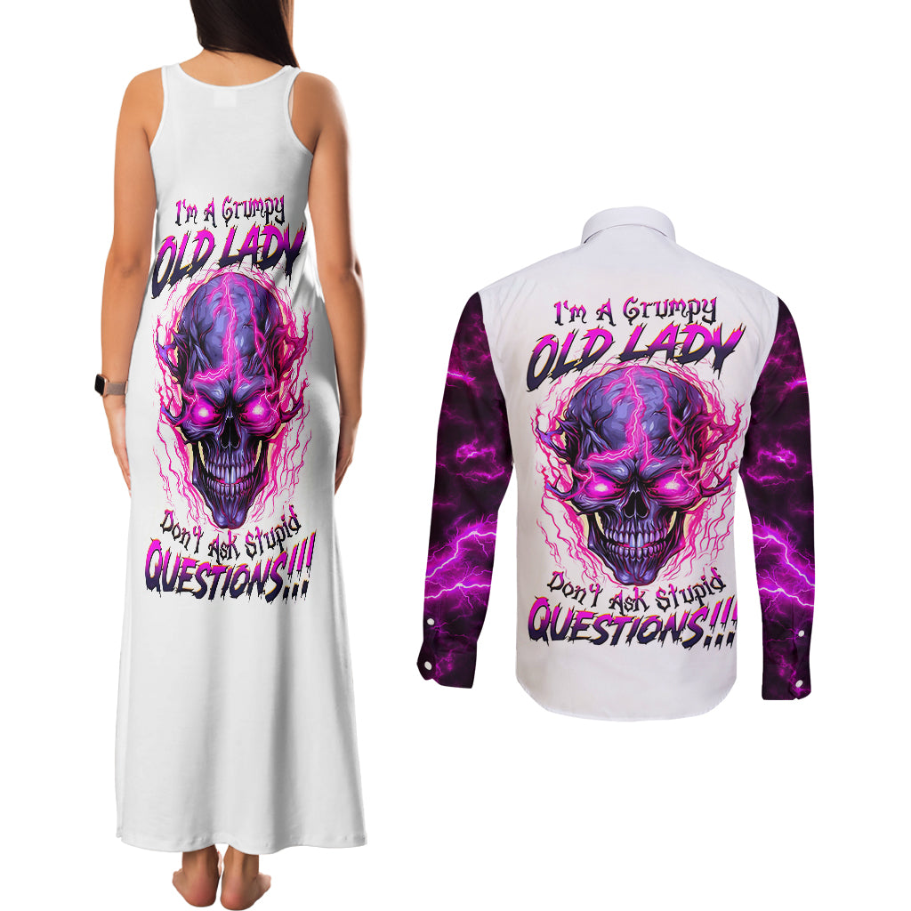 lighting-skull-couples-matching-tank-maxi-dress-and-long-sleeve-button-shirts-im-a-grumpy-old-lady-dont-ask-stupid