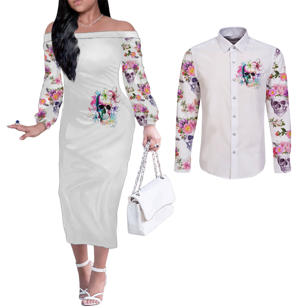 watercolor-skull-couples-matching-off-the-shoulder-long-sleeve-dress-and-long-sleeve-button-shirts-yes-im-bitch-but-not-your