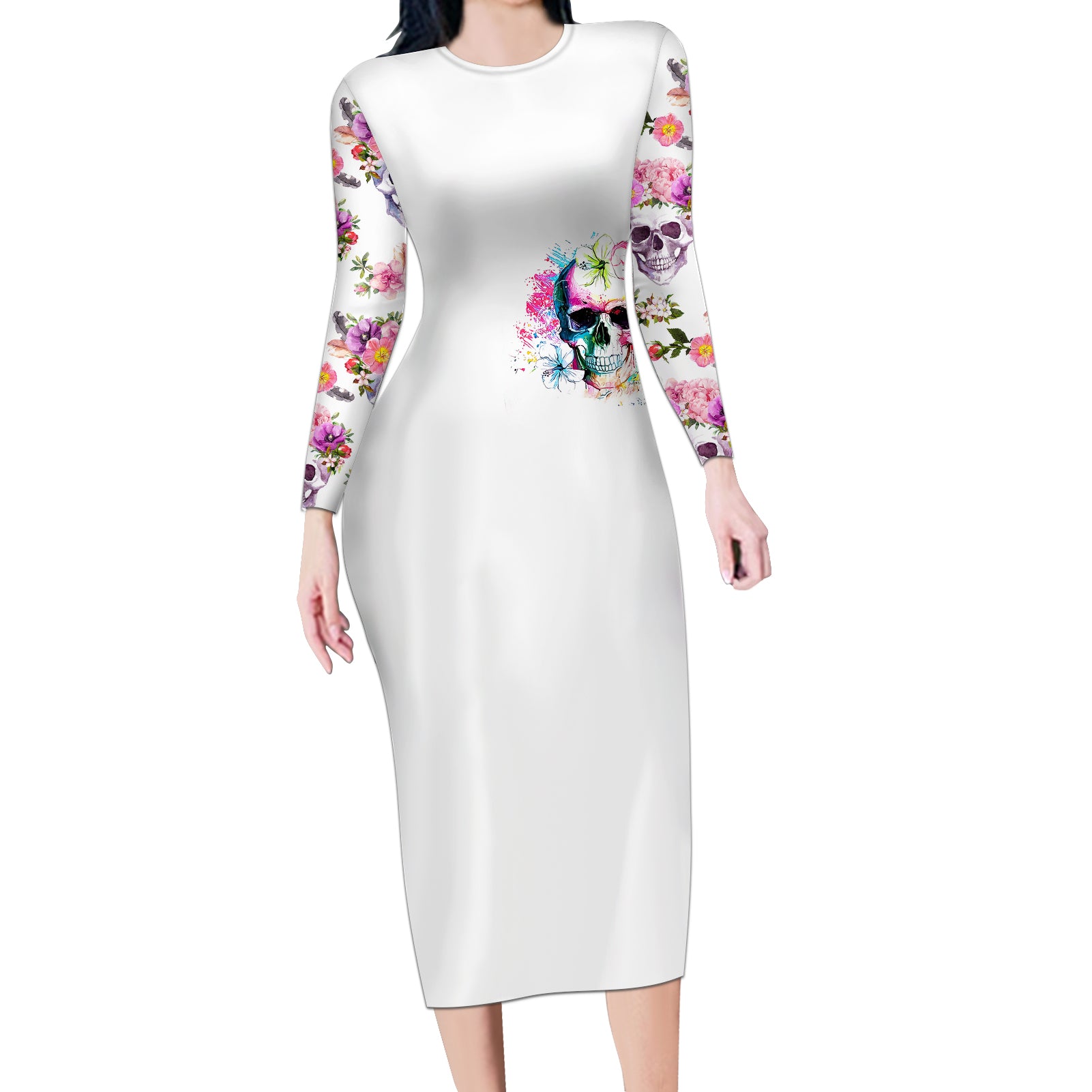 watercolor-skull-long-sleeve-bodycon-dress-yes-im-bitch-but-not-your