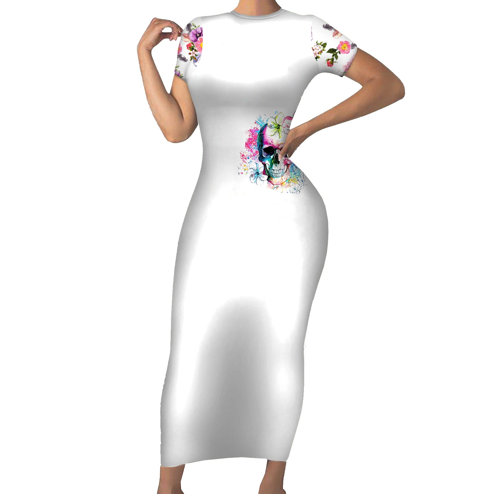 watercolor-skull-short-sleeve-bodycon-dress-yes-im-bitch-but-not-your