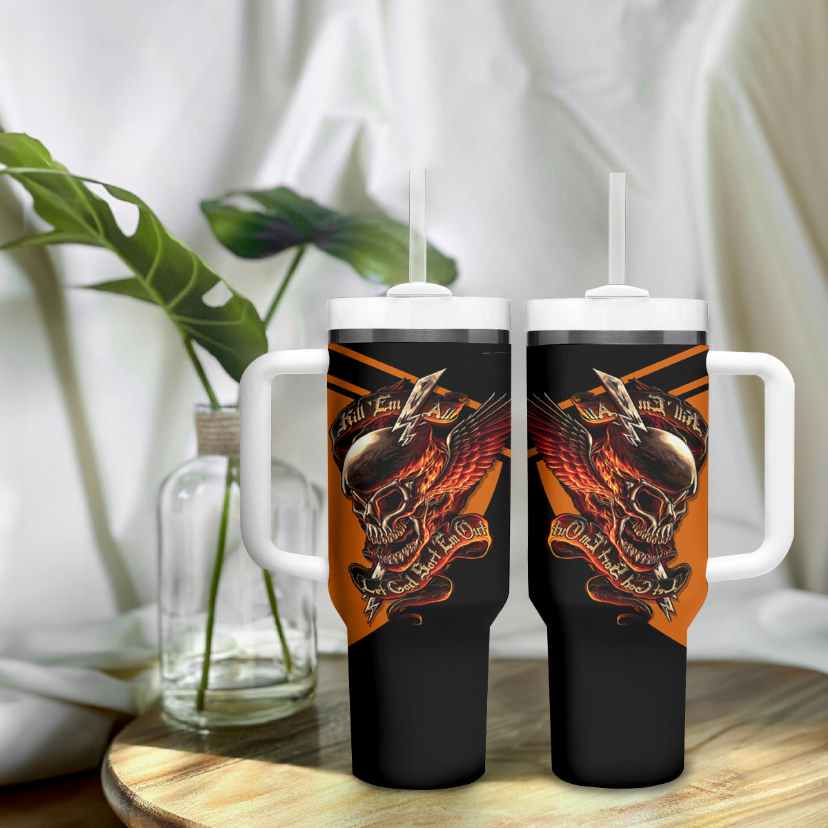 Wings Skull Tumbler With Handle Kill Them All