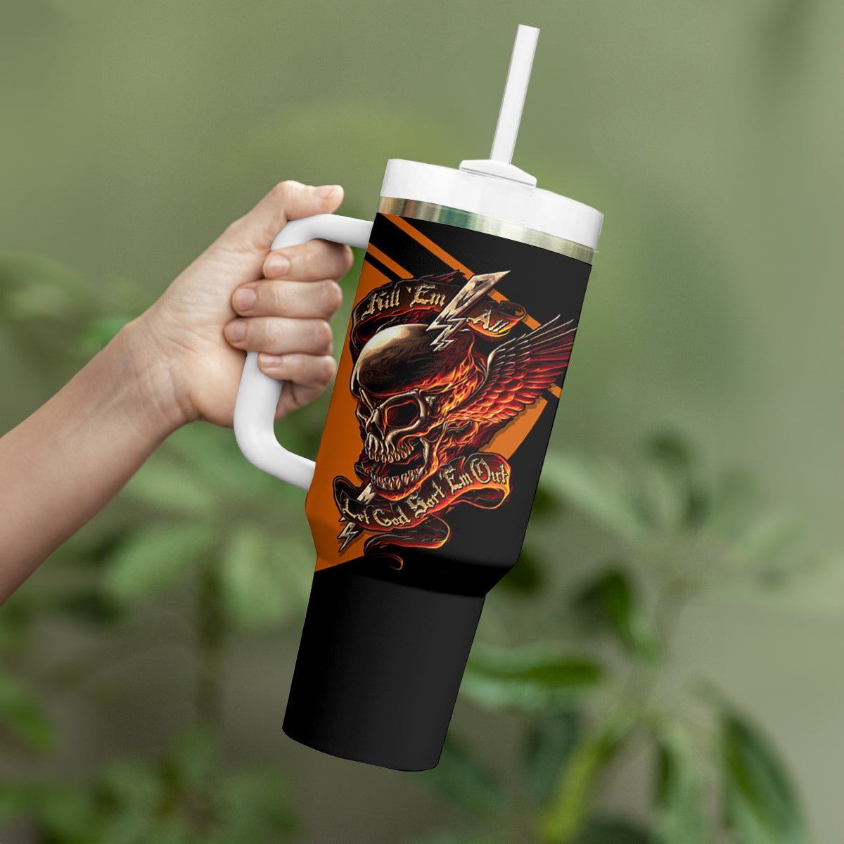Wings Skull Tumbler With Handle Kill Them All