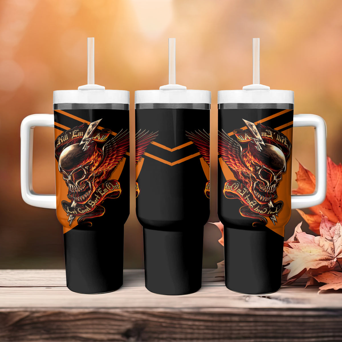 Wings Skull Tumbler With Handle Kill Them All