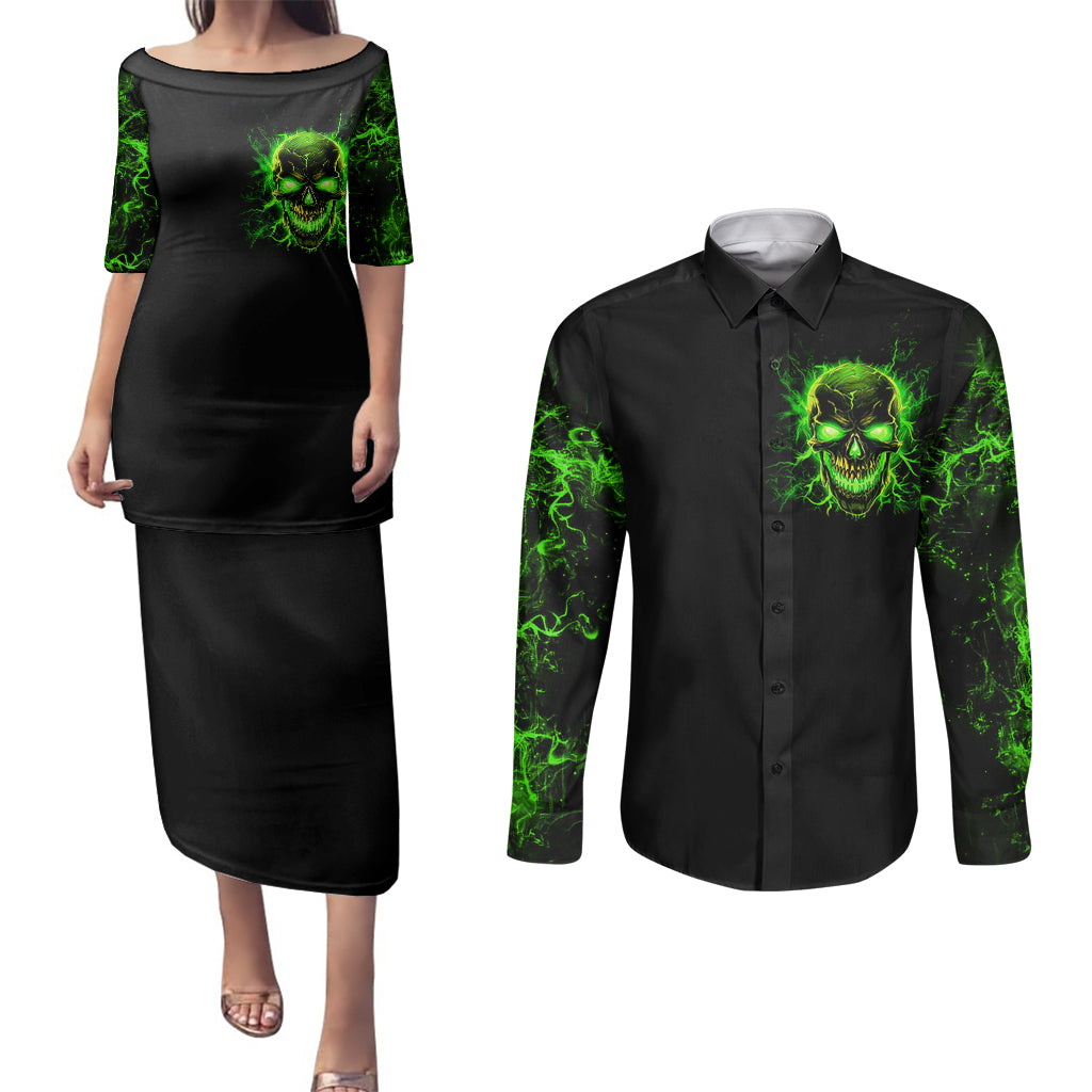 flame-skull-couples-matching-puletasi-dress-and-long-sleeve-button-shirts-my-alone-time-is-for-everyone-safe