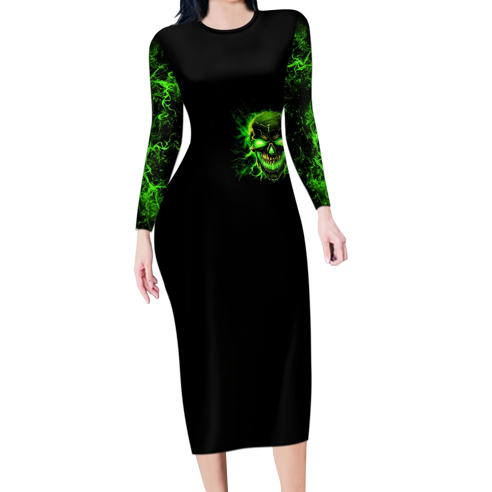 flame-skull-long-sleeve-bodycon-dress-my-alone-time-is-for-everyone-safe