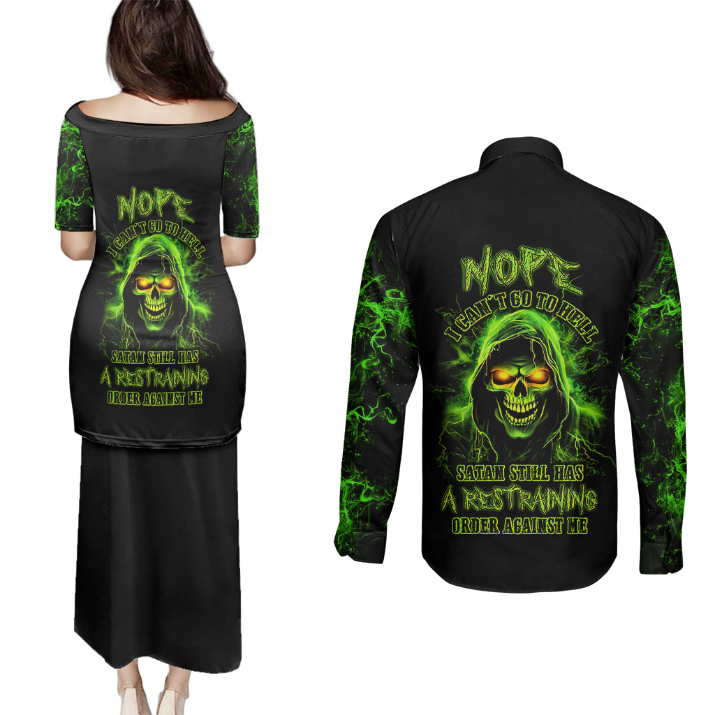 thunder-skull-couples-matching-puletasi-dress-and-long-sleeve-button-shirts-satan-still-has-a-restrainning-order-against-me